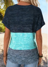 Tropical Plants Print Tummy Coverage Dusty Blue T Shirt