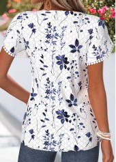 Floral Print Tummy Coverage White Short Sleeve T Shirt