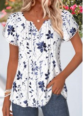 Floral Print Tummy Coverage White Short Sleeve T Shirt