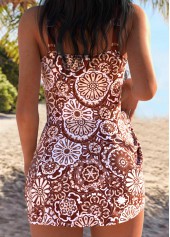 Tribal Print Tummy Coverage Dark Coffee One Piece Swimwear