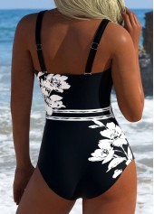 Floral Print Tummy Control Black One Piece Swimwear