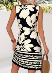 Floral Print Tummy Coverage Black Short Sleeveless Dress