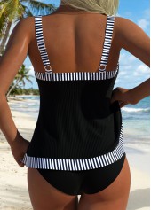 Mid Waisted Striped Tummy Coverage Black Tankini Top-No Bottom