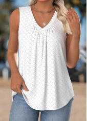 Tummy Coverage White Sleeveless V Neck Tank Top