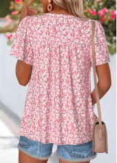 Ditsy Floral Print Curved Hem Pink T Shirt
