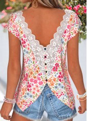 Floral Print Tummy Coverage Pink Short Sleeve T Shirt
