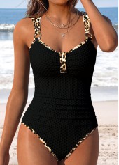 Leopard Tummy Coverage Black One Piece Swimwear