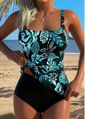 Mid Waisted Tropical Plants Print Tummy Coverage Tankini Top-No Bottom