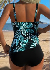 Mid Waisted Tropical Plants Print Tummy Coverage Tankini Top-No Bottom