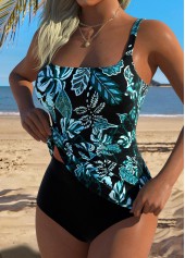 Mid Waisted Tropical Plants Print Tummy Coverage Tankini Top-No Bottom