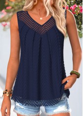 Double Lined Navy Sleeveless V Neck Tank Top