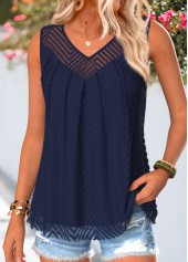 Double Lined Navy Sleeveless V Neck Tank Top