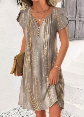 Ombre Tummy Coverage Gray Brown Short Split Neck Dress