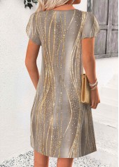 Ombre Tummy Coverage Gray Brown Short Split Neck Dress