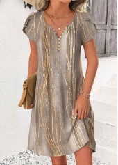 Ombre Tummy Coverage Gray Brown Short Split Neck Dress