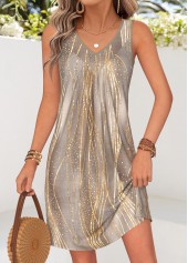 Ombre Tummy Coverage Gray Brown Short Sleeveless Dress