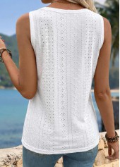 Button White Sleeveless V Neck Tank Top