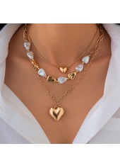 Golden Color Heart Detail Multi-Layer Necklace