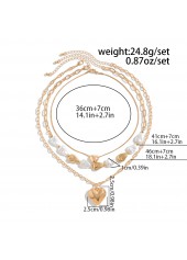Golden Color Heart Detail Multi-Layer Necklace