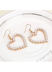 Beige Color Heart Pearl Detail Earrings