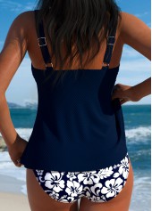 Mid Waisted Tropical Plants Print Tummy Coverage Tankini Set