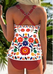 Mid Waisted Floral Print Patchwork Multi Color Tankini Set