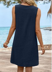 Tummy Coverage Navy Short Sleeveless Round Neck Dress
