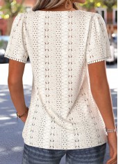 Pleated Beige Short Sleeve Square Neck T Shirt