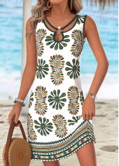 Tribal Print Tummy Coverage Multi Color Short Sleeveless Dress
