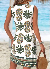 Tribal Print Tummy Coverage Multi Color Short Sleeveless Dress