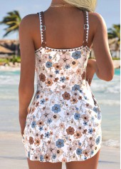 Floral Print Curved Hem Light Camel One Piece Swimdress