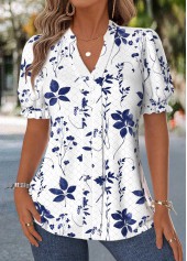 Floral Print Tummy Coverage Raw White Short Sleeve Blouse