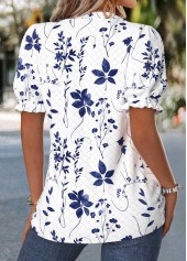 Floral Print Tummy Coverage Raw White Short Sleeve Blouse