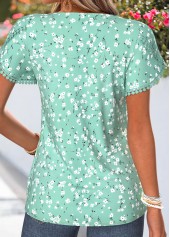 Floral Print Patchwork Light Green Short Sleeve T Shirt