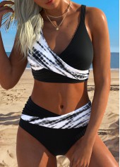 Mid Waisted Tie Dye Print Black Bikini Set