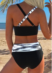 Mid Waisted Tie Dye Print Black Bikini Set