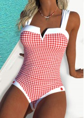 Plaid Red Bandeau One Piece Swimwear