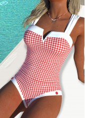 Plaid Red Bandeau One Piece Swimwear