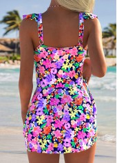 Ditsy Floral Print Curved Hem One Piece Swimdress