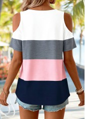 Tropical Plants Print Twist Pink Short Sleeve T Shirt