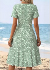 Ditsy Floral Print Surplice Light Green Short Sleeve Dress