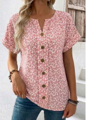 Ditsy Floral Print Tummy Coverage Pink T Shirt