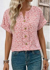 Ditsy Floral Print Tummy Coverage Pink T Shirt