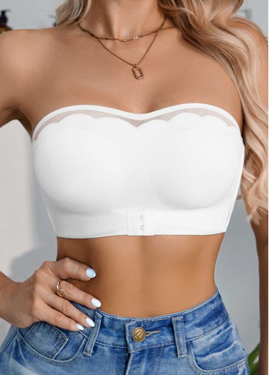 White Color Stretch Detail Bandeau Bra