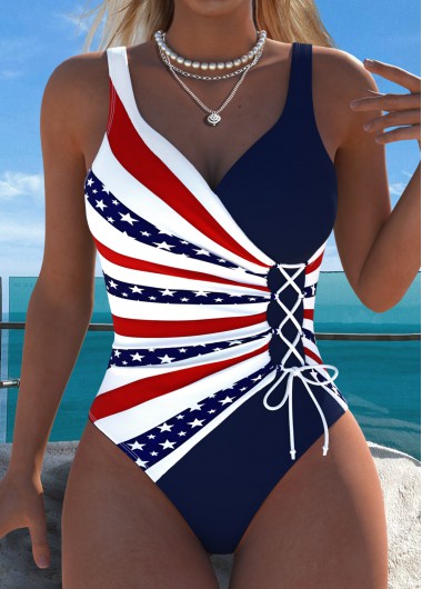 American Flag Patchwork Navy One Piece Swimwear