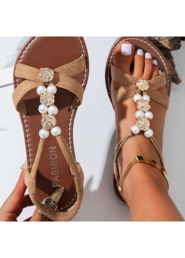 Light Coffee Peep Toe Falt Sandals