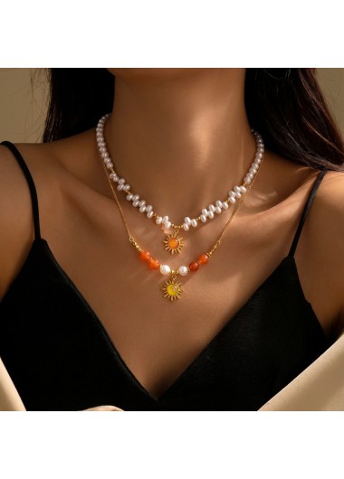 Double-layered Gold Color and Pearl Necklace