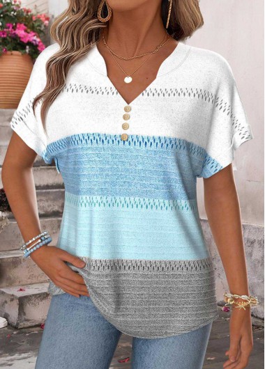 Geometric Print Tummy Coverage Blue T Shirt