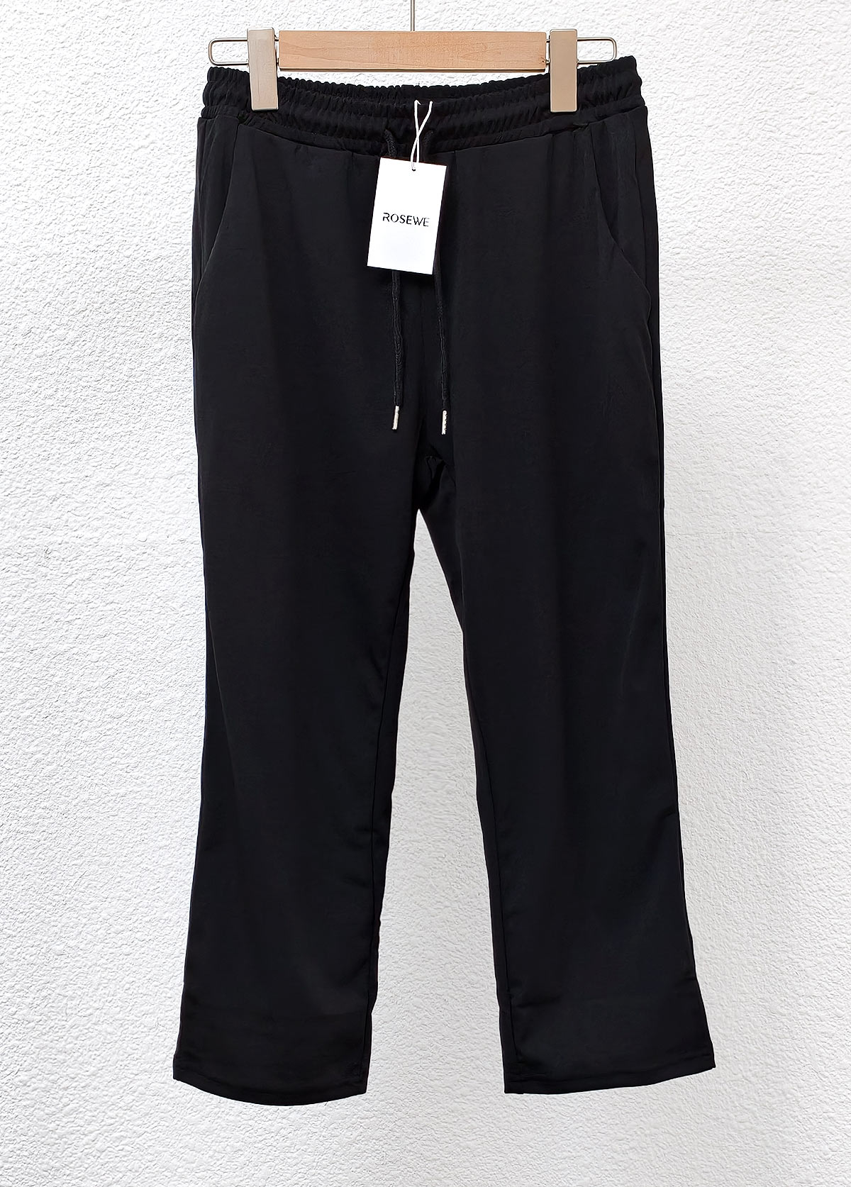 Drawastring Pocket Black Regular High Waisted Pants