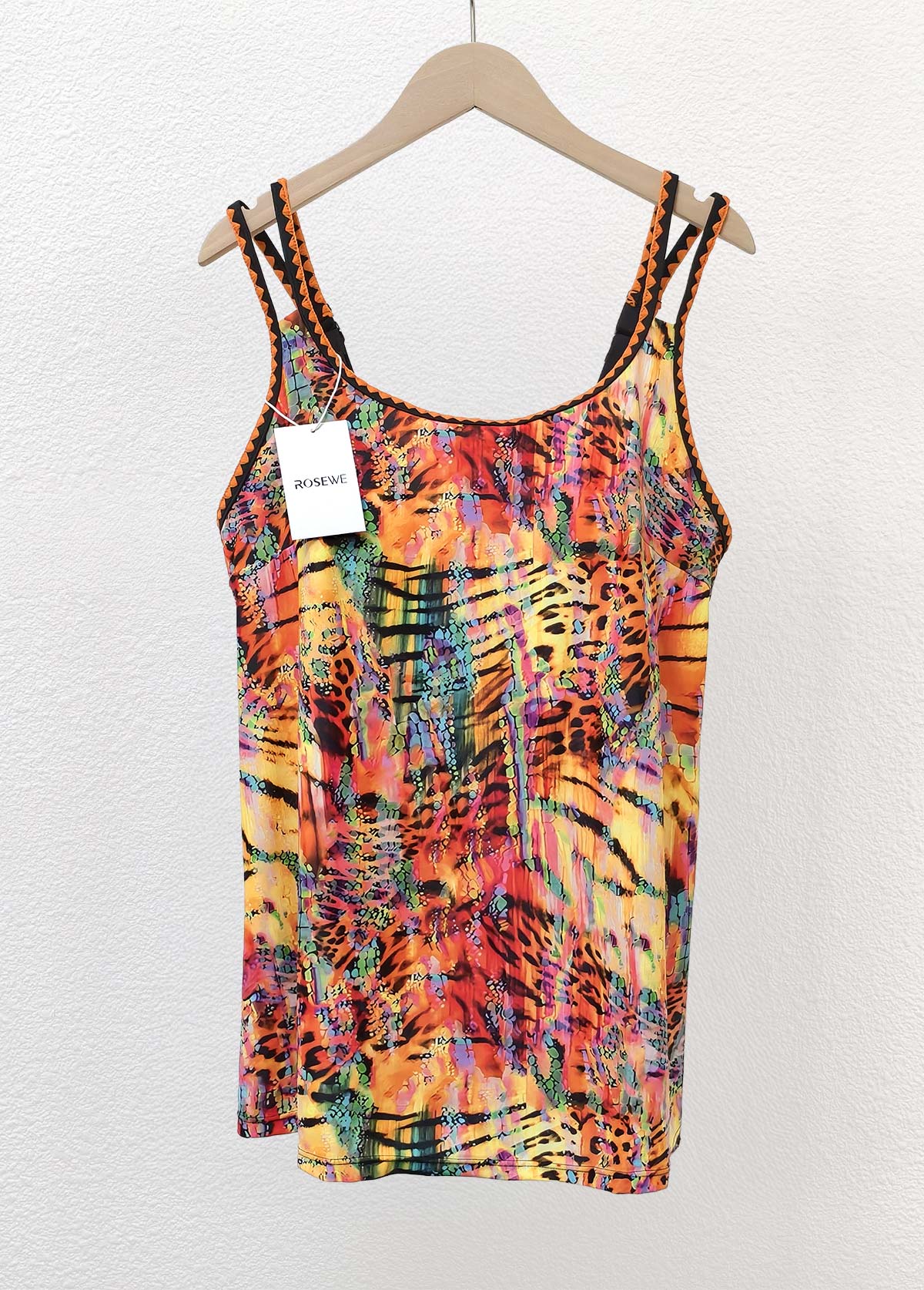 Animal Print Orange Scoop Neck Tankini Top-No Bottom